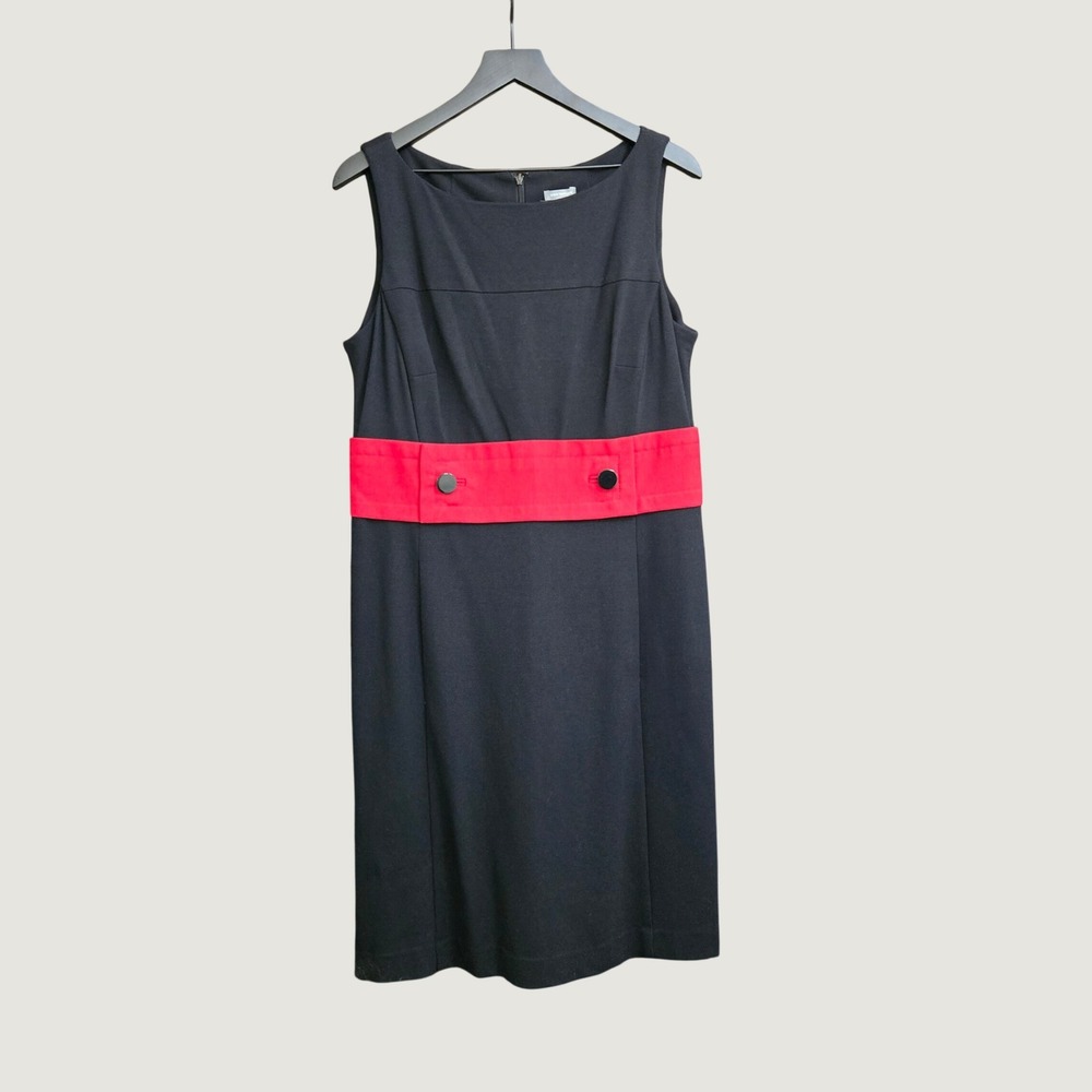 Ann Taylor Womens 12 Blackโ Red Contrast Waist Sheath Dress Sleeveless Career